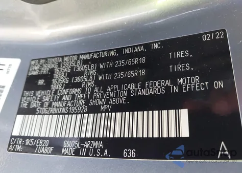 2022 Toyota Highlander Xle z USA, uszkodzony, nr VIN 5TDGZRBHXNS195928